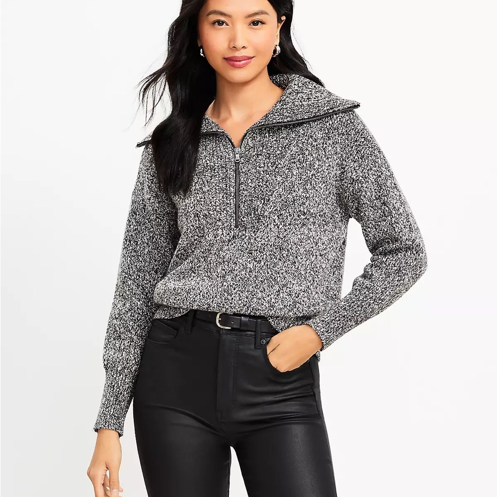 LOFT Women’s Half Zip Sweater in Black and White